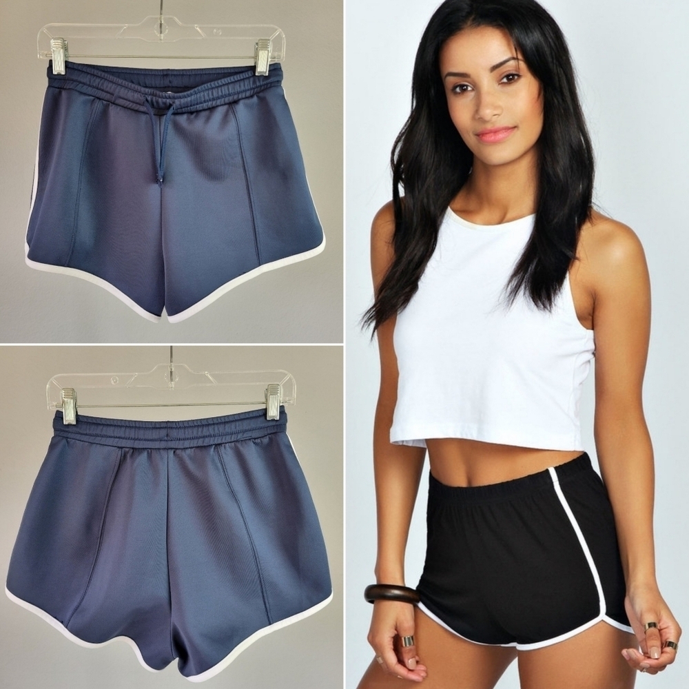ZARA // navy high waist athletic elastic tie waist white piping dove shorts